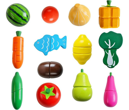 Set Corta Frutas Y Verduras Madera Con Iman Juego 17 Piezas