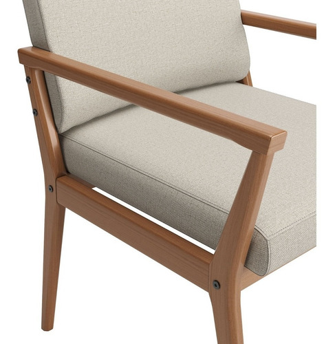 Poltrona Premium Tip Com Base De Madeira No Linho Areia