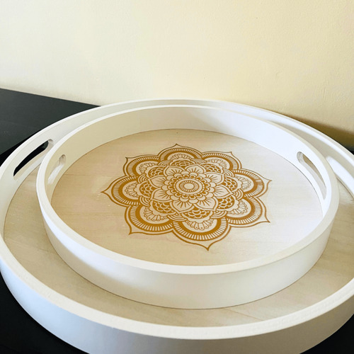 Set 2 Bandejas Desayuno Multiuso Madera Bambu Con Mandala