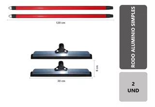 Kit 2 - Rodo De Alumínio 30 Cm Simples - Com Cabo