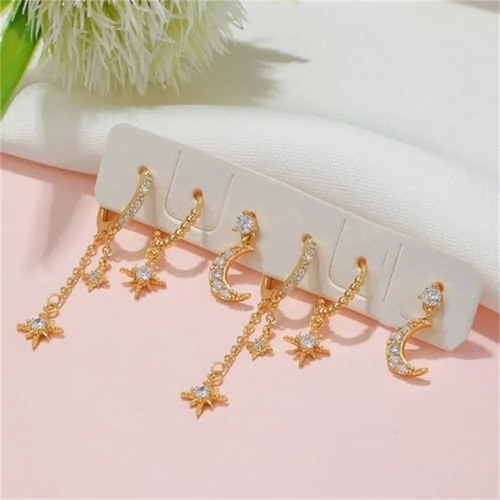 Set De Pendientes Dainty Sun Moon Con Forma De Cartílago Y C
