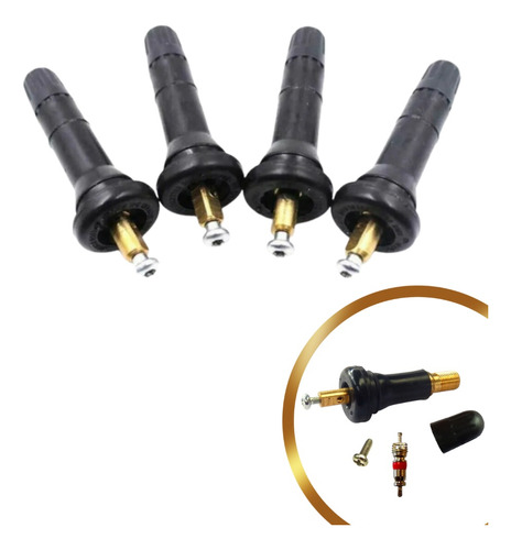 Jg 4 Bico P/ Sensor Tpms Valvula + Nucleo Pneu Onix Cobalt