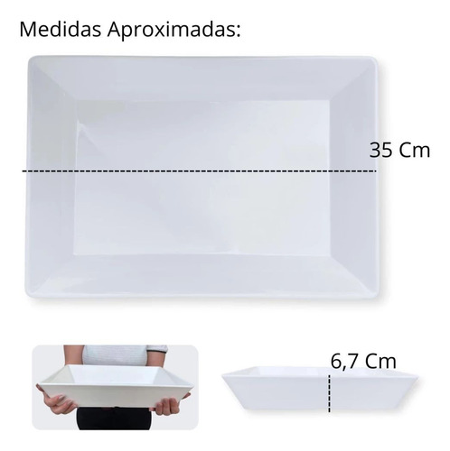 Kit 2 Tigelas 35cm Retangular Buffet + 3 Tigelas Curva 300ml