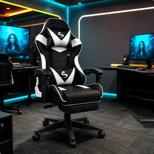 Cadeira Gamer Escritório Ergonômica Confortável Reclinável Branco Couro Sintético