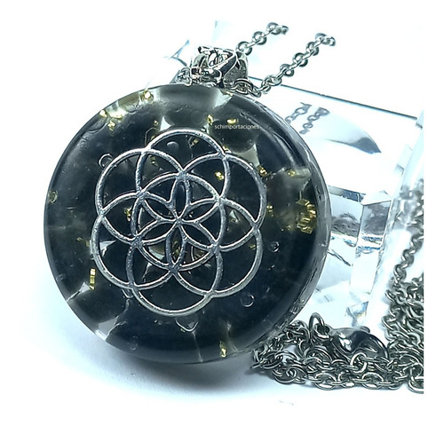 Imagen 2 de 7 de Obsidiana Negra - Orgón - Colgante - Flor De Loto -