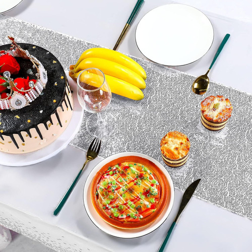 Elegante Mantel Para Mesa De Postres Lentejuelas Plata Boda