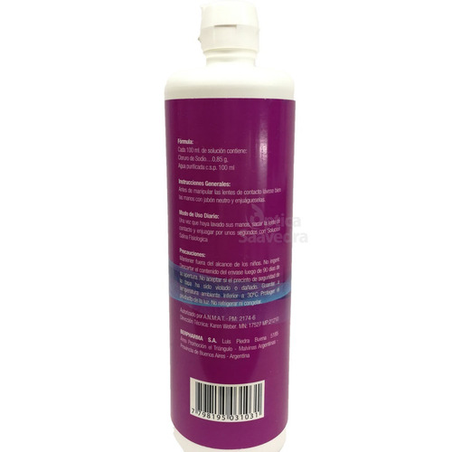 Imagen 2 de 3 de Solución Salina 500 Ml Para Enjuague De Lentes De Contacto