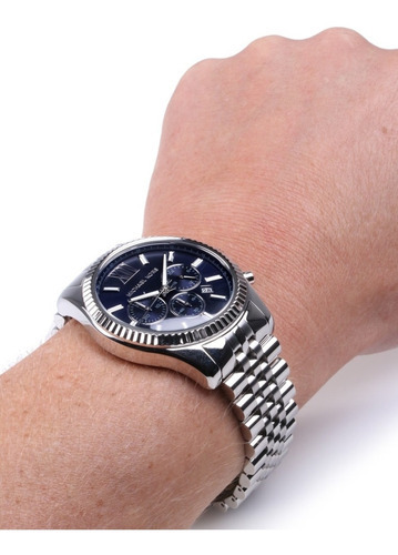 Reloj Michael Kors Lexington Mk8280 Hombre Original Color De La Correa Plateado Color Del Bisel Plateado Color Del Fondo Azul Marino