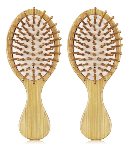 2 Piezas De Bambu Desenredador Mini Cepillos De Pelo Paquete