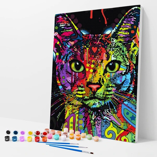 Pintura Numerada Gato Abstrato Colorido