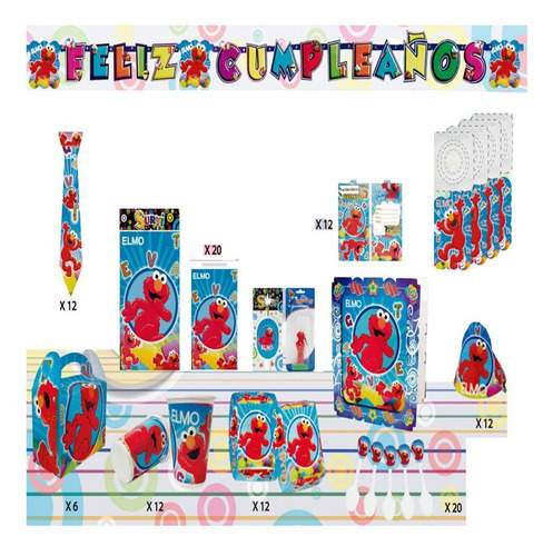 Decoración Infantil Fiesta Elmo Set X24