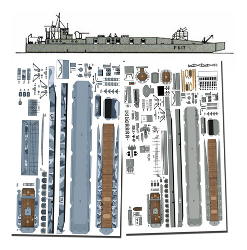 F617 Marine-fährprahm Escala 1.144 - 1.250 Papercraft