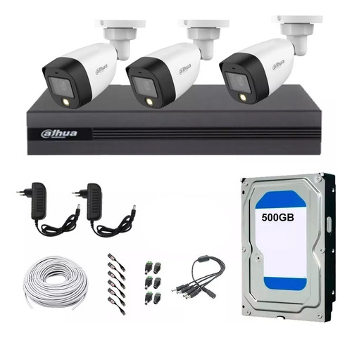 Kit Seguridad 3 Camaras Exterior Full Color 2mp + Dvr 4ch