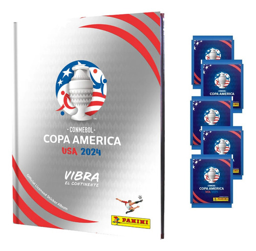Álbum Tapa Dura Plata + 5 Sobres Copa América Usa 2024