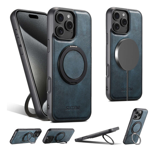 Funda Clásica Retro De Piel Encerada Al Óleo Magsafe, Magnética Inalámbrica, Con Soporte Metálico Para iPhone 16, 15, 14, 13, 12 Series