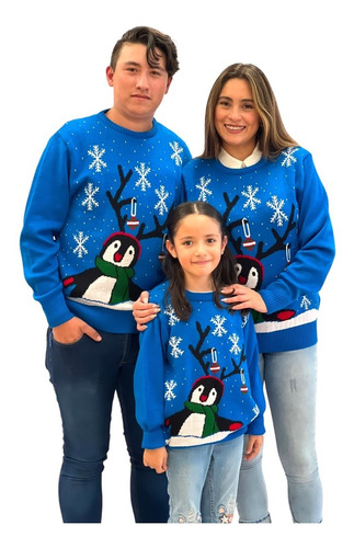Sueter Navideño / Ugly Sweater Adultos Con Pinguino Y Copos
