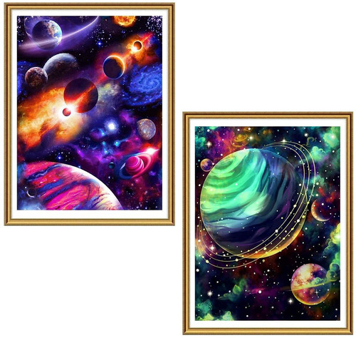 Juego De 2 Kits De Pintura Con Diamantes 5d Planetas Gala...