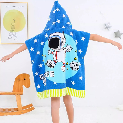 Bata Toalla Poncho Astronauta Niños Piscina Baño Playa