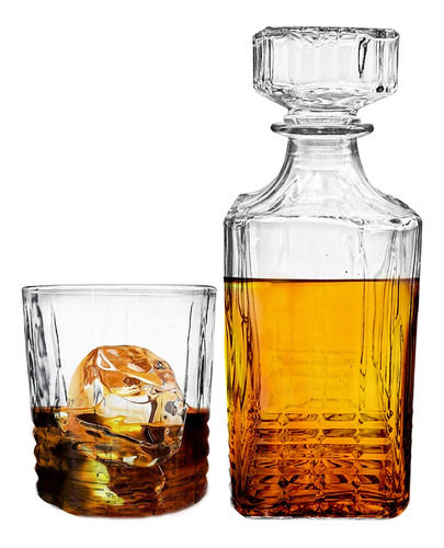 Set Whiskey Licorera Cristal Decantador  4 Vaso Vidrio 354ml