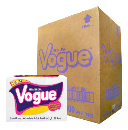 Caja Con 48 Paquetes De Servilletas Vogue 100 Hojas