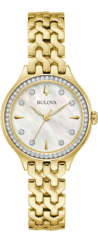 Reloj De Cuarzo Bulova Clásico Para Mujer Con Cristal Dorado