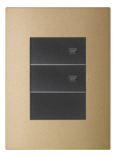 Placa Oro Con 2 Interruptores Y Tapón Ciego Gris Vimar Arke Color Oro Mate Y Gris Corriente Nominal 16 A Voltaje Nominal 250v