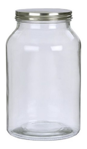 Imagen 2 de 5 de Frasco De Vidrio Redondo Con Tapa Metal Plateada 3890 Ml