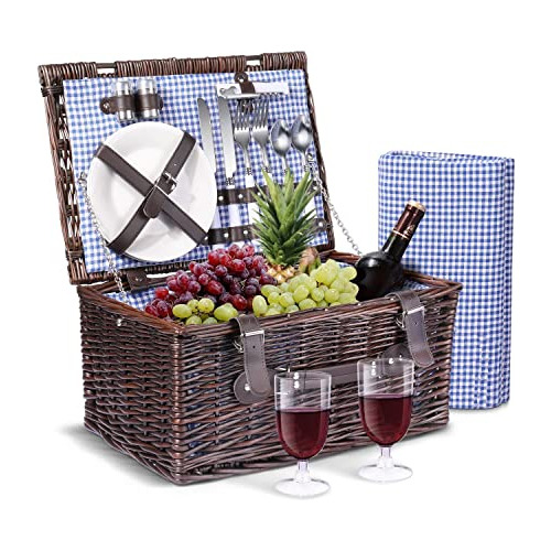 Picnic Set For 2, Vintage Style, Rectangular Willow Wic...