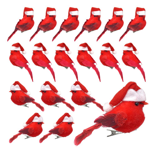 Cardinal Clip-on Christmas Tree Ornaments Set Of 18 - R...