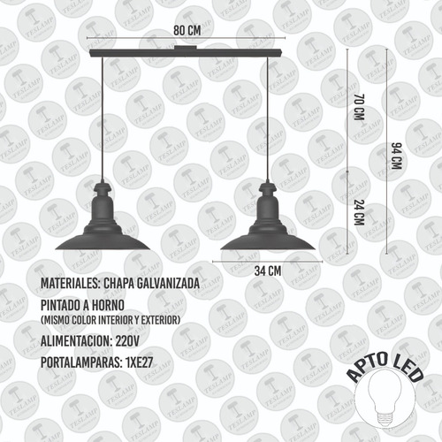Lamparas Colgantes Barral Doble Campana Industrial Apto Led