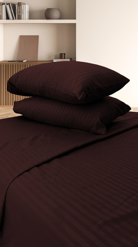 Juego De Sábanas King Size 3000 Hilos Egipcian Premium Chocolate Rayas