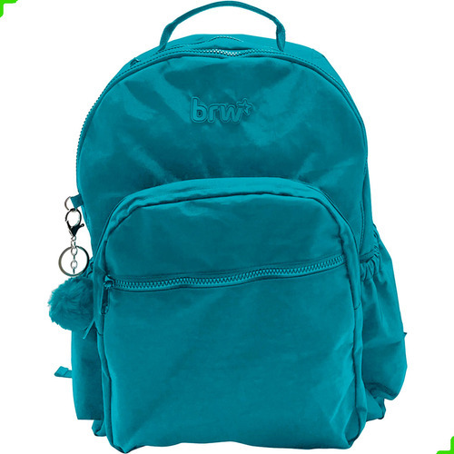 Mochila Verde Agua Nylon C/2 Compart. 2 Bolsos Crinkle Brw