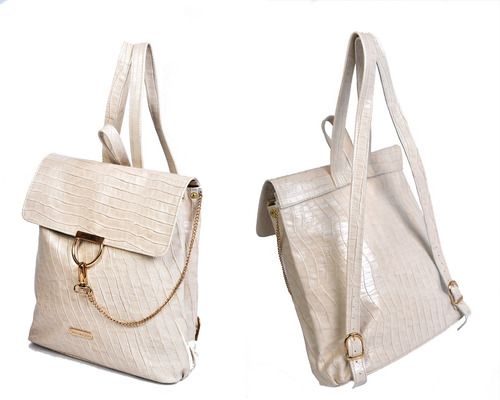 Mochila Crocco De Cuero Blanco. Carteras De Cuero Top