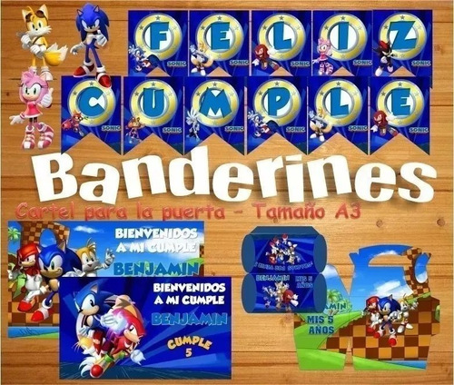 Imagen 4 de 8 de Kit Imprimible Sonic Cumpleaños Candy Bar Fiesta Cotillon