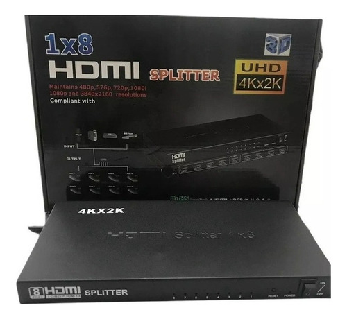 Distribuidor Splitter Hdmi 1x8 Ver.1.4 3d De 8 Salidas