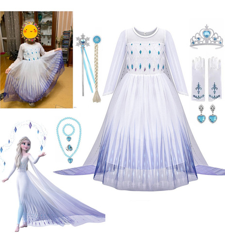 #11pcs Vestido De Halloween De Elsa Queen Blue Bling Snow