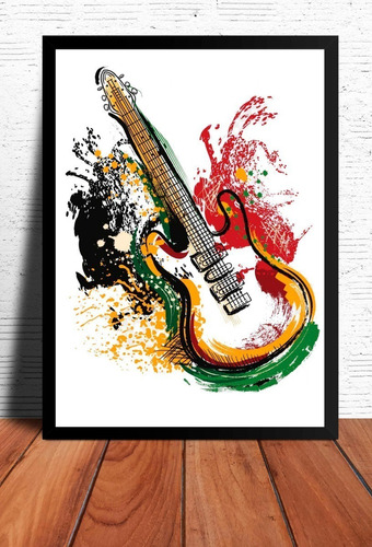 Poster Cuadro Guitarra Aqua Electrica Marco Negro 33x48cm