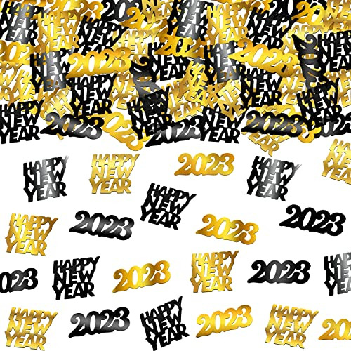 Confeti De Año Nuevo 2023 Negro Y Dorado, 1.8 Onzas, C...