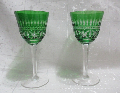 Par Copas Licor Cristal Tallado Verde Esmeralda Alto 13 Cm