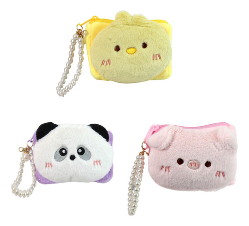 Monedero X 3 Pcs Afelpado Suave Cute Figuras Peluche Mayoreo Color Pollo - Panda - Cerdito Idc019