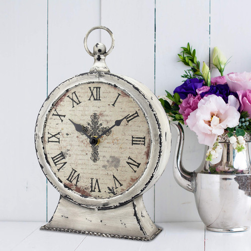 Reloj De Mesa Decorativo Grande 30 Cm, Estilo Vintage Blanco