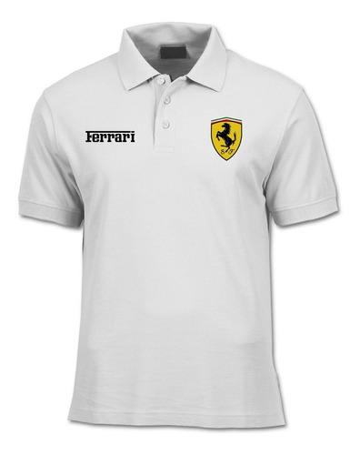 Camiseta Tipo Polo Ferrari Logos Bordados