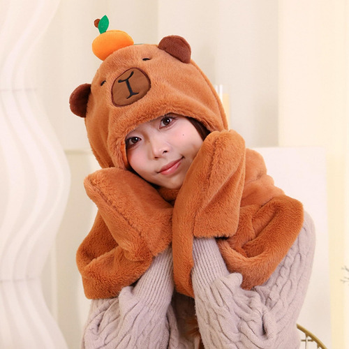 Conjunto De Bufanda Con Guantes Y Gorro Con Capucha Capibara