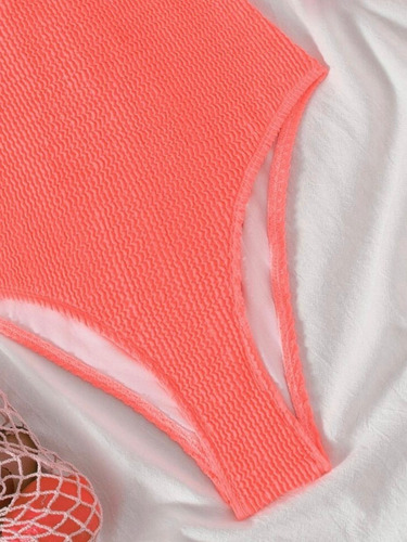 Mallas Enterizas Tela Texturada Naranja Fluo 3