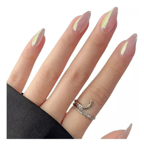 24pcs Simple Longitud Media Con Diseño Nail Art Tips Set