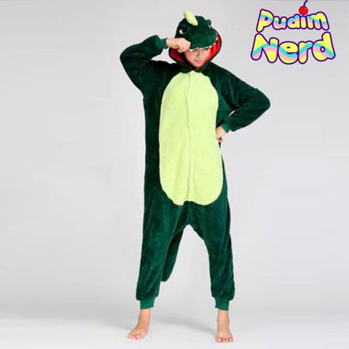 Dinossauro Verde Pijama Macacão Kigurumi - Pronta Entrega
