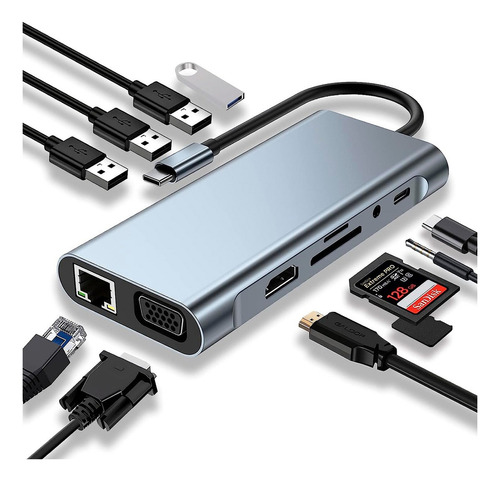 Adaptador Hub 4k 11 En 1  Usb-c Multipuertos Byl-2110 