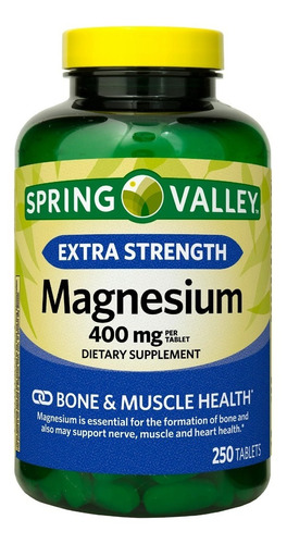 Magnesio 400mg (250 Tabletas) Alta Potencia Spring Valley Sabor Sin sabor