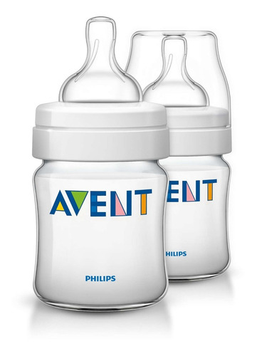 Set De 2 Mamaderas Avent 125 Ml Classic Anticolicos Color Transparente