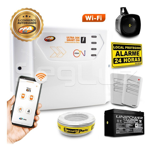 Kit Cerca Elétrica Alarme Ppa Wifi 2 Controle Sirene Bateria